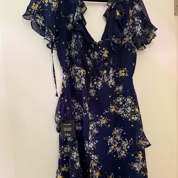 Lulu’s Sweetheart Navy Blue Floral Sleeve Mini Dress - Picture 4 of 4